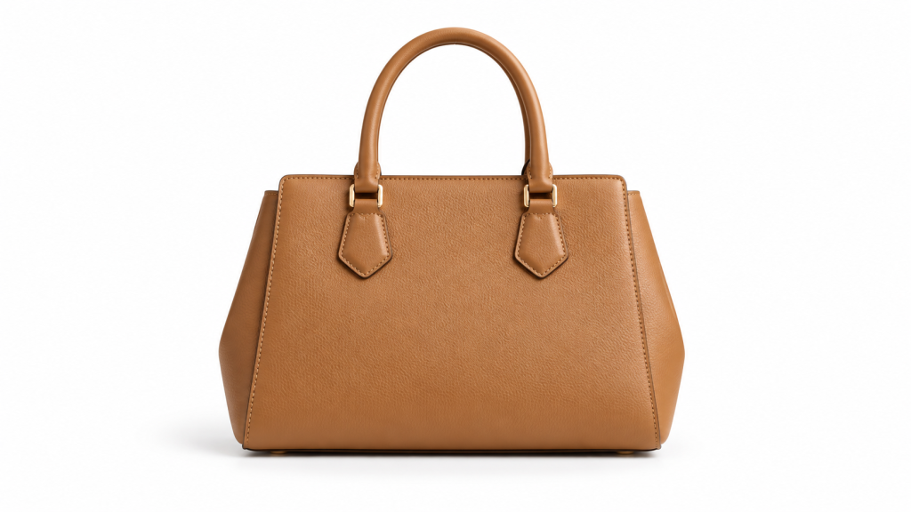 Tan handbag on a clean white background