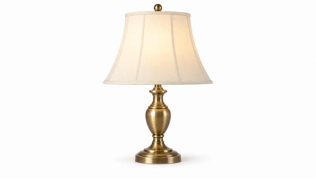 Brass table lamp on a clean white background