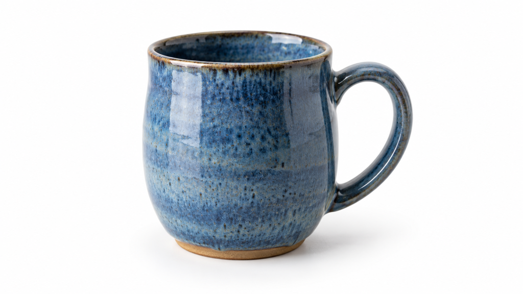 Blue ceramic mug on a clean white background