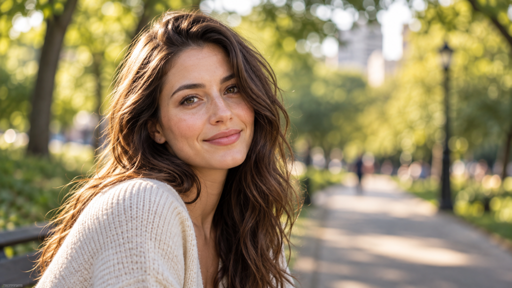 Sharp portrait with a naturally blurred park background