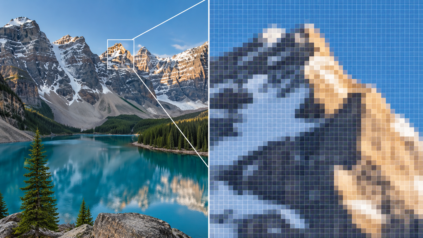 Close view showing pixel detail becoming soft after an image is enlarged