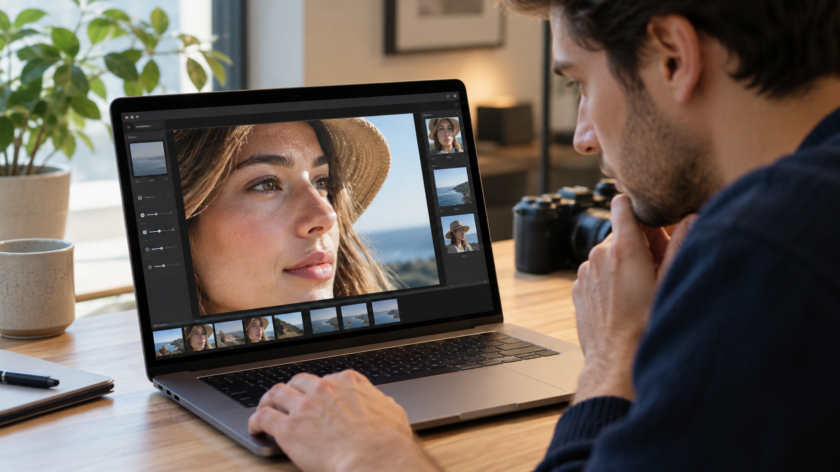 Person inspecting a resized image closely on a computer screen