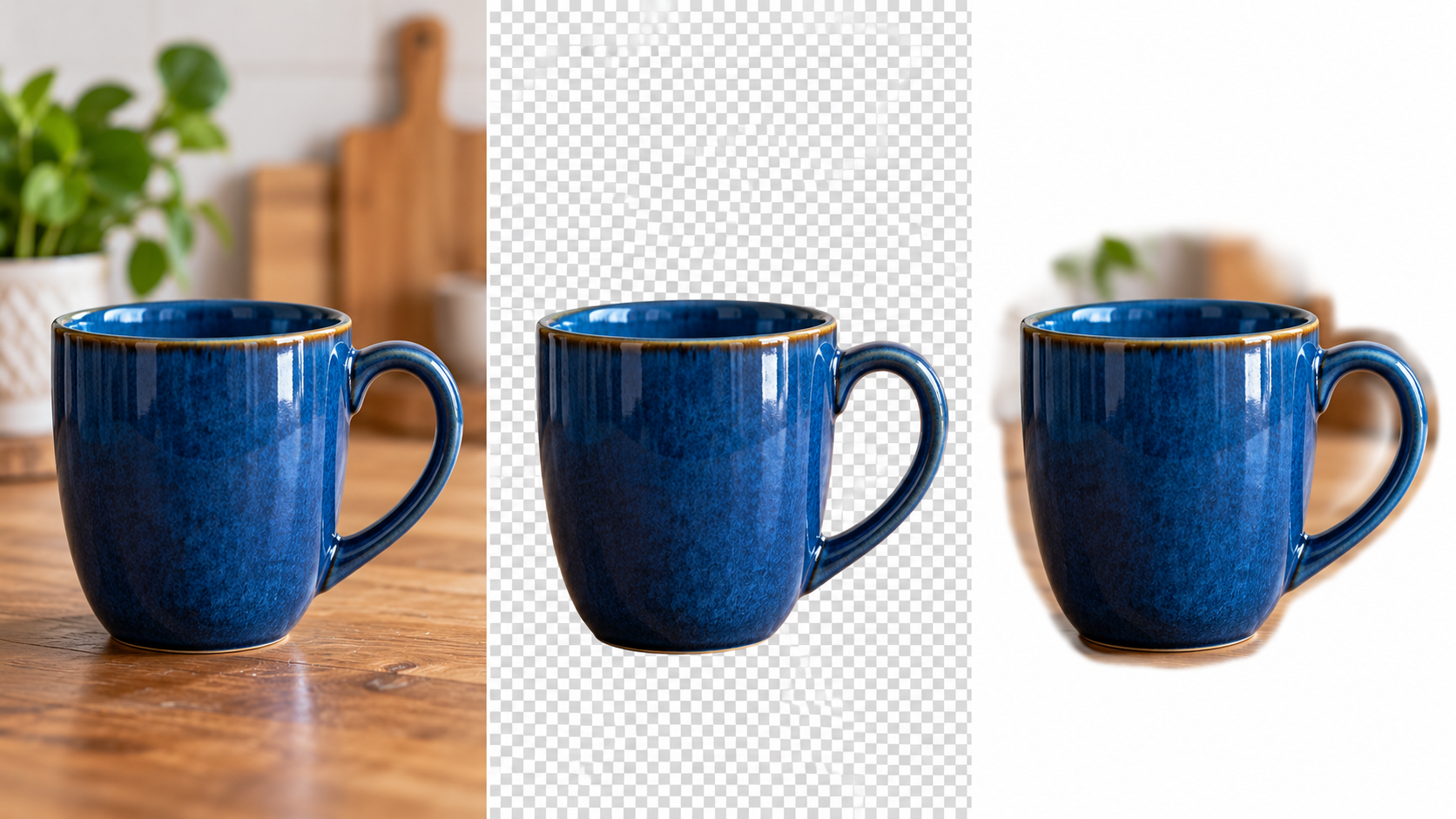 Same object shown with an opaque background and with real transparency