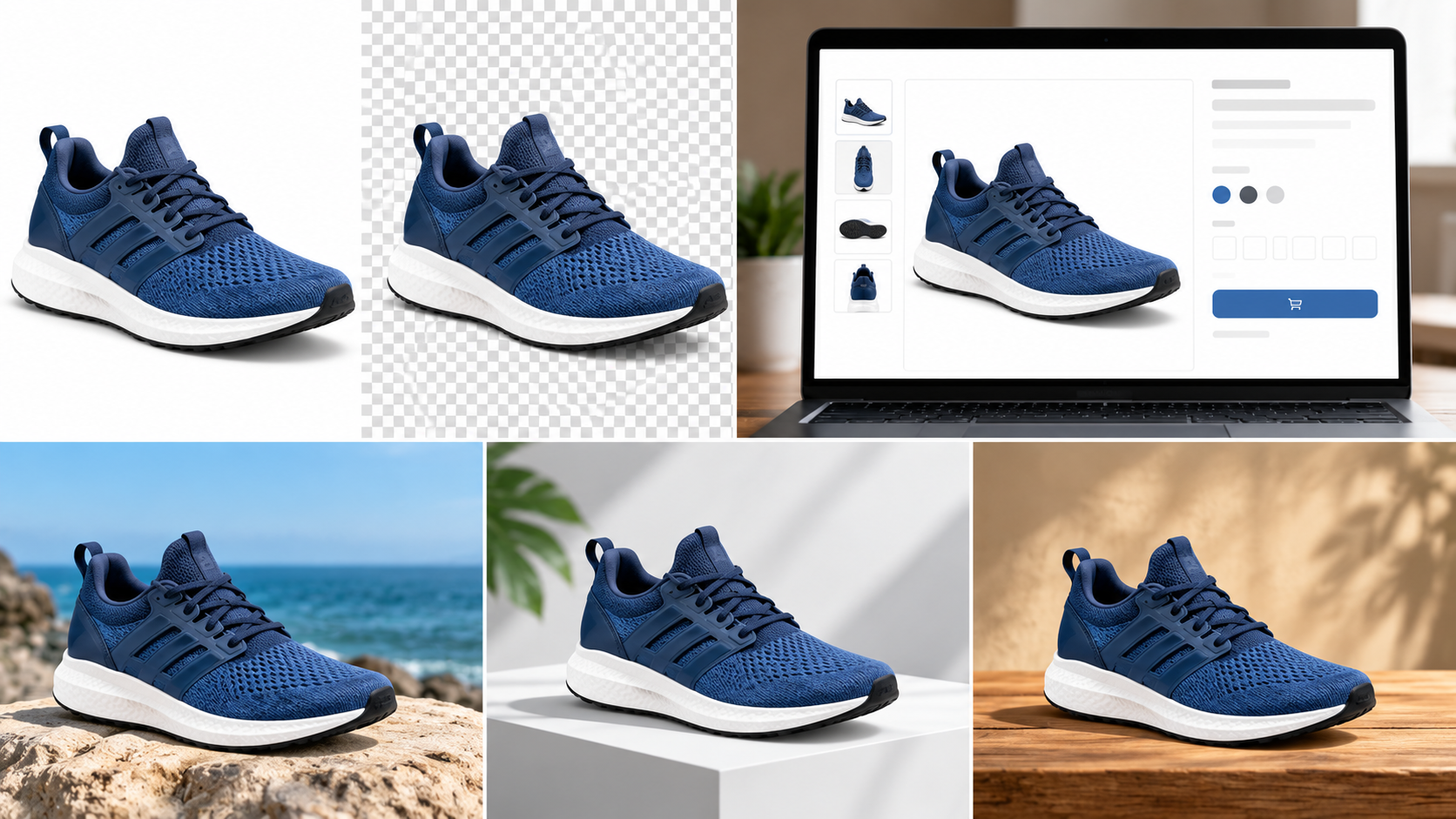 Same product placed over several different backgrounds using transparency