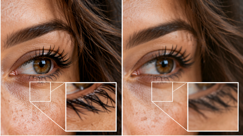 Close-up image showing fine detail such as hair and fabric under compression
